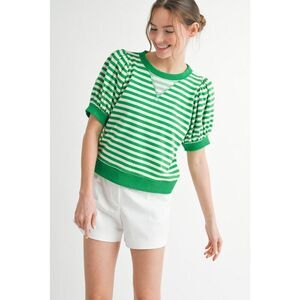 274. Kelly Green and White Striped Crew Neck